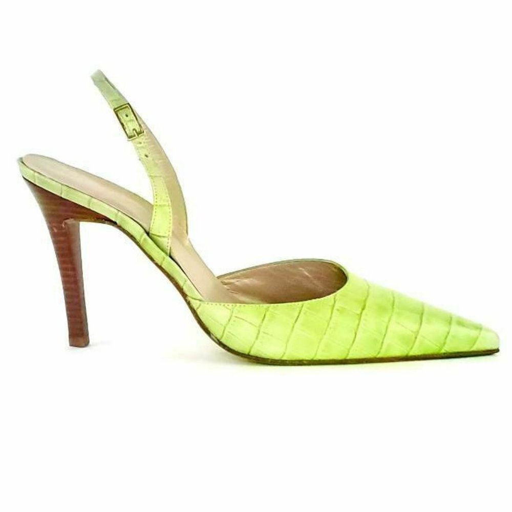 Stuart Weitzman Green Crocodile Slingback Heels 9M